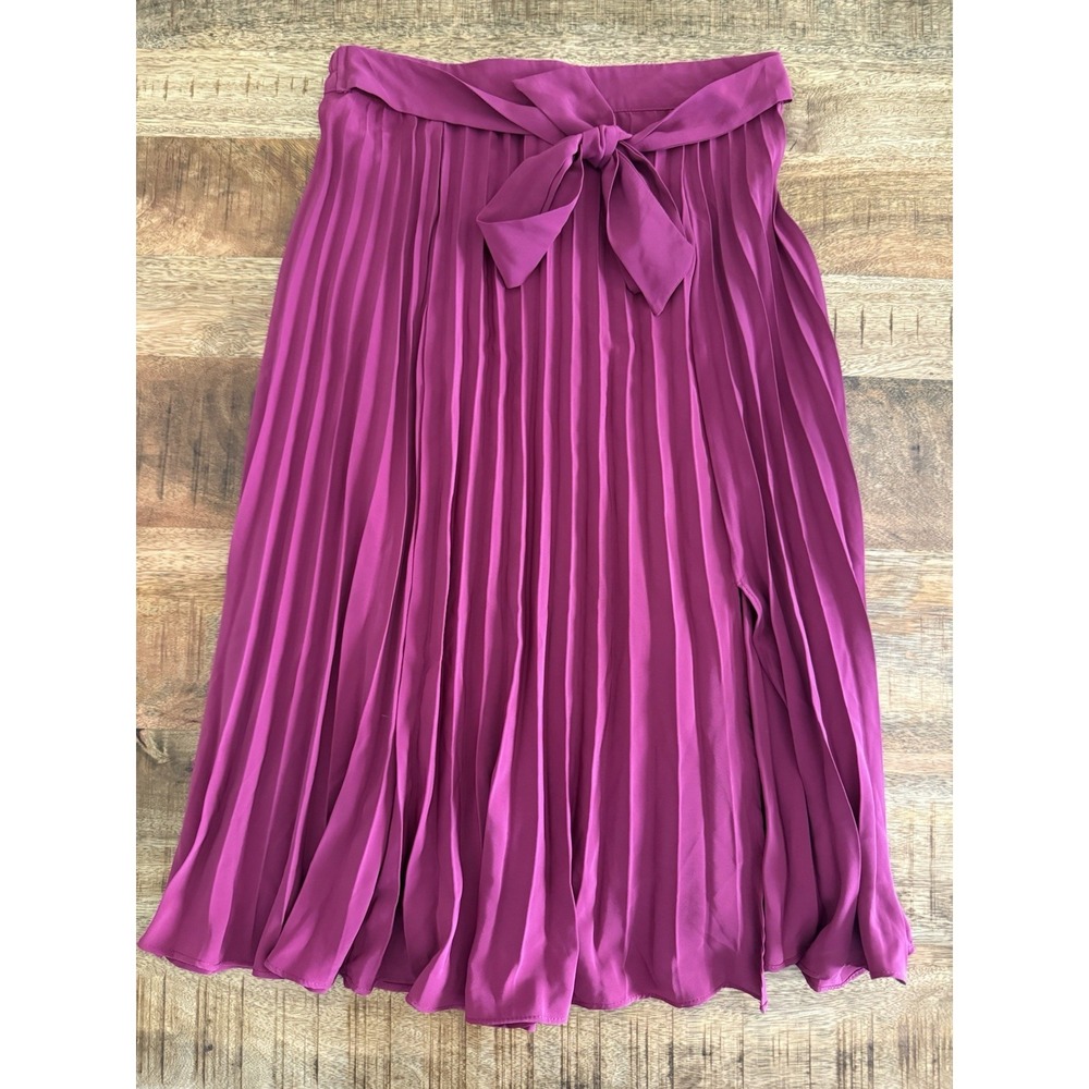 The Raconteur Pleated Midi Skirt Womens SP Pink Tie Waist Satin A-Line